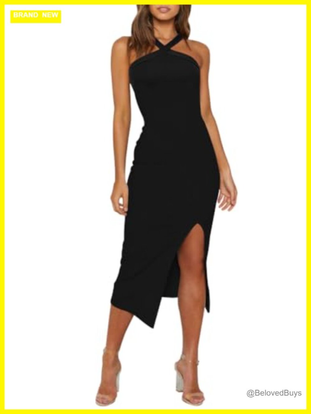 Sexy Halter Bodycon Midi Dress High Waist Side Split Formal Party